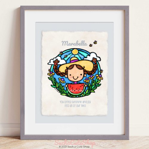 Personalizable Farmer Girl Watermelon and Braids Poster