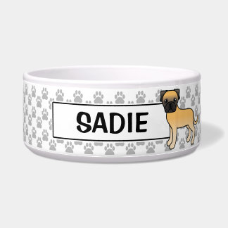 Personalizable Fawn Bullmastiff Dog And Name Bowl