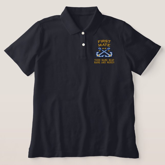 Personalizable First Mate Anchors Embroidery Embroidered Polo Shirt (Design Front)