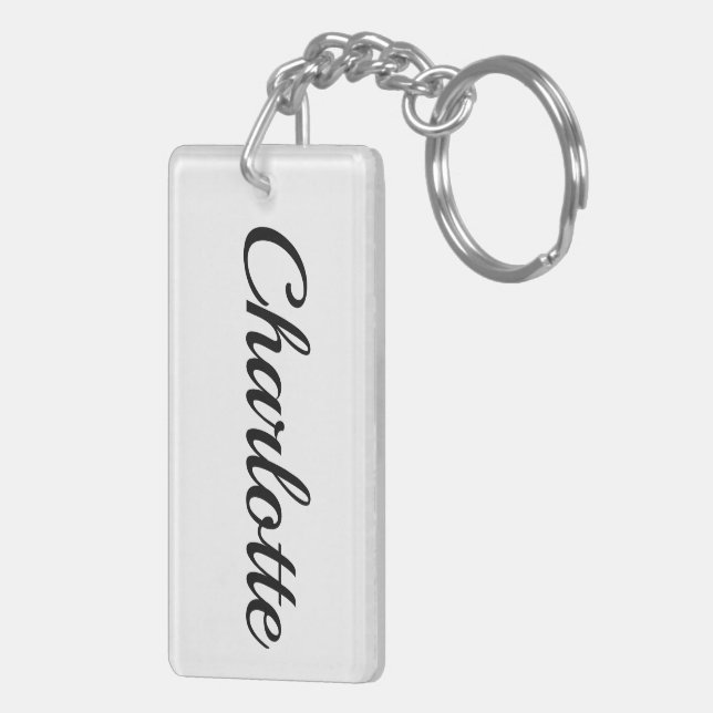 personalizable first name Charlotte black and whit Keychain (Back Right)