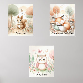 Personalizable Forest Animal Baby Room Nursery Wall Art Sets