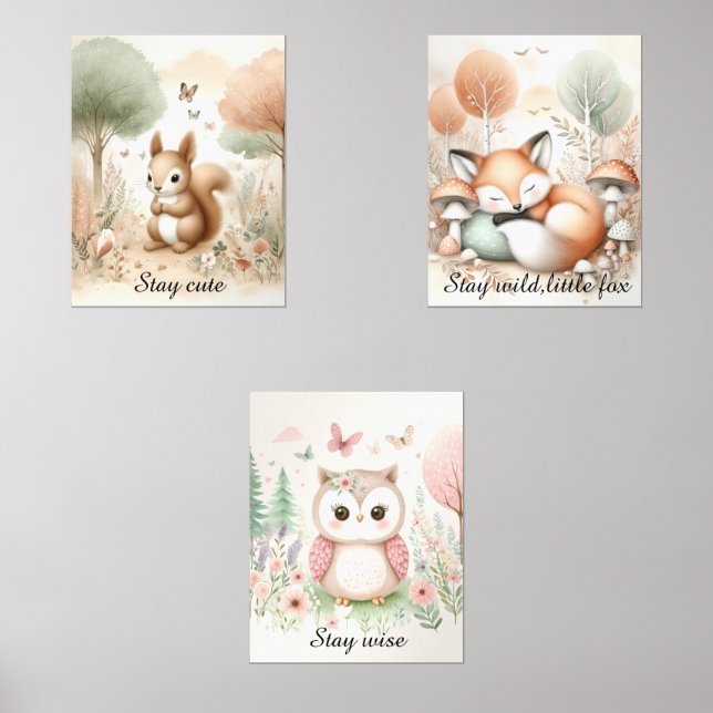 Personalizable Forest Animal  Baby Room Nursery Wall Art Sets (Front)