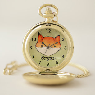 Personalizable Fox Face Pocket Watch
