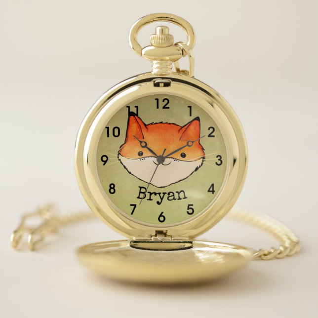 Personalizable Fox Face Pocket Watch (Inside)