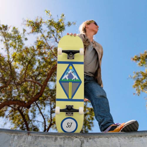 Personalizable Geometric Mountain Scene Skateboard