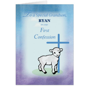 Personalizable Grandson, First Confession, Lamb Cards
