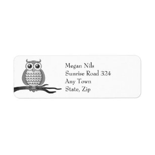 Personalizable Gray Owl   Return Address Label