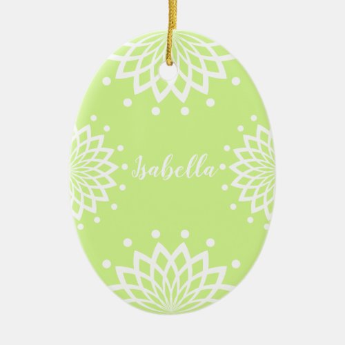 Personalizable Green and White Simple Easter Ceramic Ornament