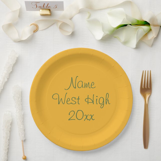 Personalizable Green Gold Class of 2025 Graduation Paper Plates (Wedding)