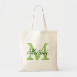 Personalizable green monogram wedding tote bags<br><div class="desc">Personalized apple green monogram wedding tote bag for bride's crew. Elegant name logo design with monogrammed letter initial and stylish script calligraphy typography. Cute vintage gift idea for bride to be and brides entourage. Make one for bridesmaids, maid of honor, matron of honor, mother of the bride, mother of the...</div>