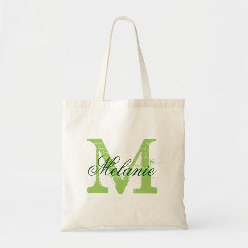 Personalizable green monogram wedding tote bags