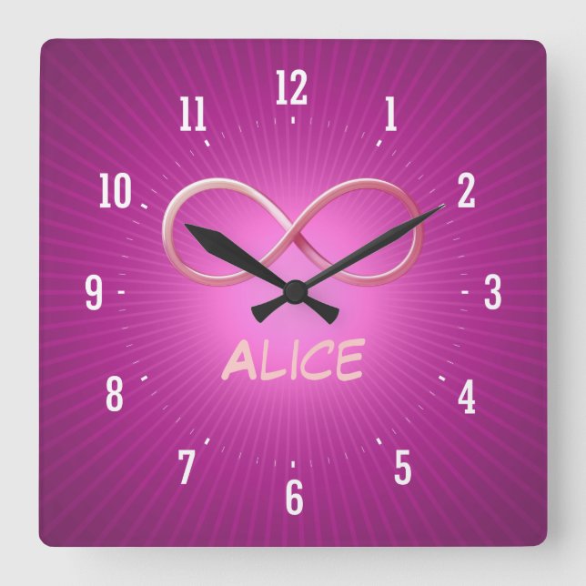 Personalizable Infinity Symbol on Pink Background Square Wall Clock (Front)
