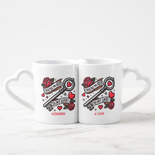Personalizable "Key to My Lock" Couple's Coffee Mug Set