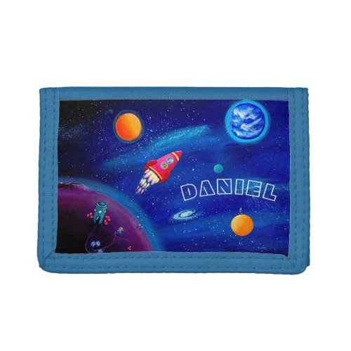 Personalizable Kids Wallet  Outer Space Motif