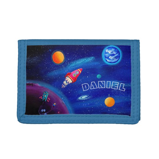 Personalizable Kids Wallet Outer Space Motif