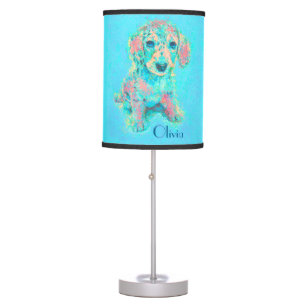 personalizable lamp-aqua and peach dachshund table lamp