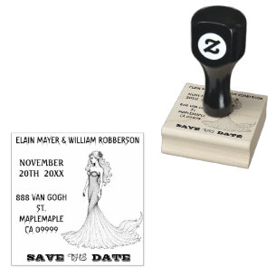 Personalizable Lovely Mermaid Save the Date Rubber Stamp