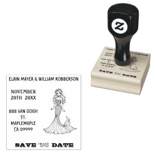 Personalizable Lovely Mermaid Save the Date  Rubber Stamp