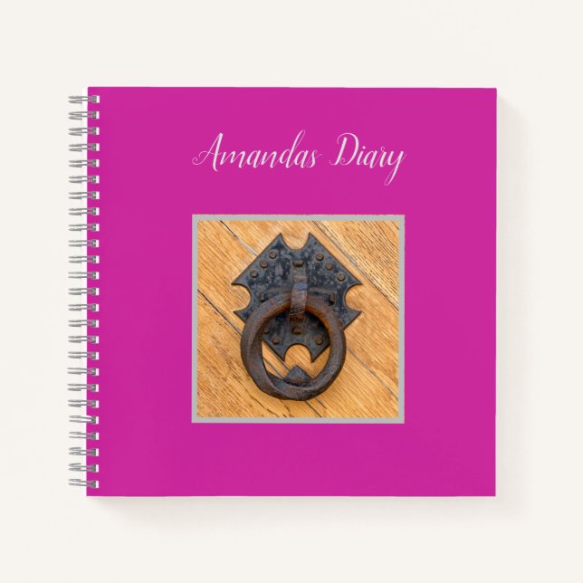 Personalizable modern pink diary with knocker  notebook (Front)