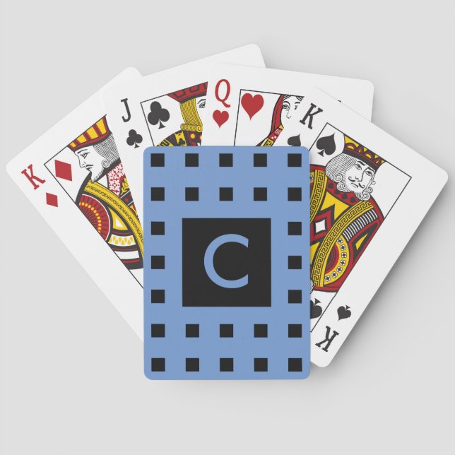 Personalizable Monogram Classy Square Pattern Poker Cards (Back)