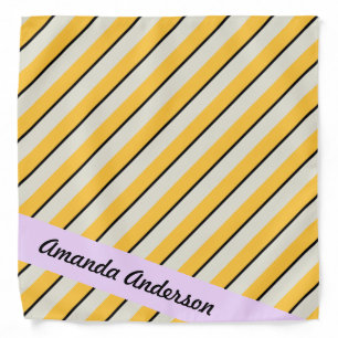 Personalizable Mustard Yellow Gray Black Stripes Bandana