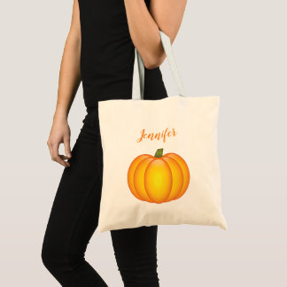 Personalizable Name With Fall Pumpkin Illustration Tote Bag