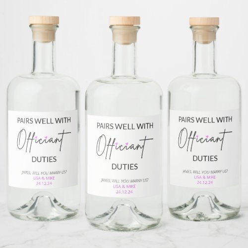 Personalizable Pairs Well With Officiant Duties Liquor Bottle Label