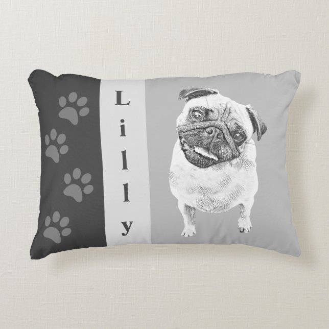 Personalizable Pencil Pug Dog Accent Pillow (Front)