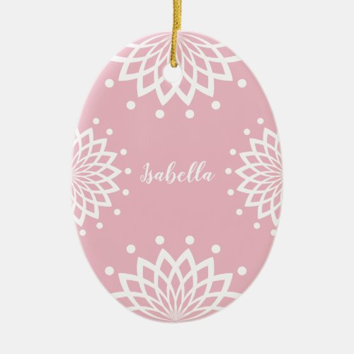 Personalizable Pink White Simple Vintage Easter Ceramic Ornament