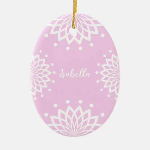 Personalizable Pink White Simple Vintage Easter Ceramic Ornament