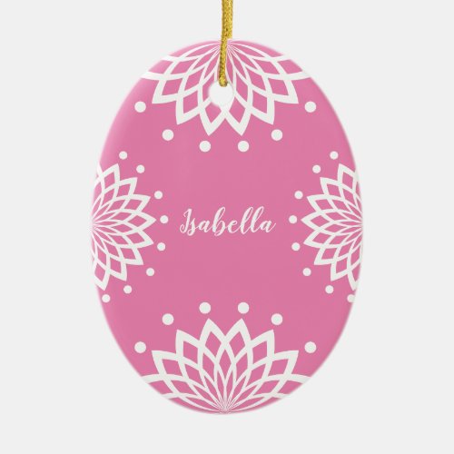 Personalizable Pink  White Simple Vintage Easter Ceramic Ornament