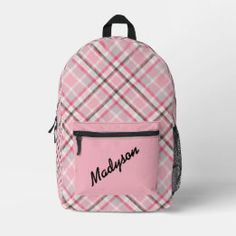 Personalizable Plaid Printed Backpack
