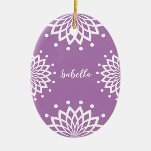 Personalizable PurpleWhite Simple Vintage Easter Ceramic Ornament