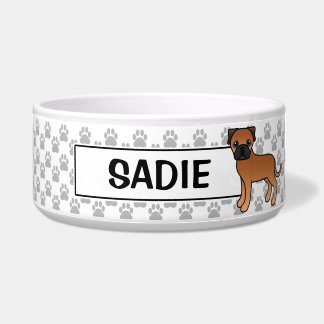 Personalizable Red Bullmastiff Dog And Name Bowl