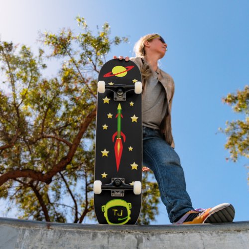 Personalizable Rocket Ship Stars Skateboard