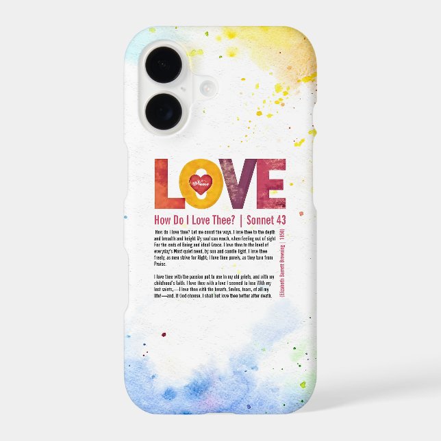Personalizable Romantic Watercolor Sonnet 43 Valen iPhone Case (Back)