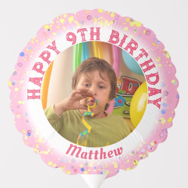 Personalizable Round Pink Child’s Birthday Photo Balloon (Front)