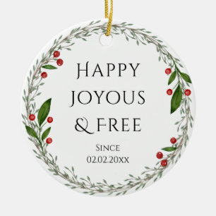 Personalizable Sobriety Date Classic Christmas Ceramic Ornament