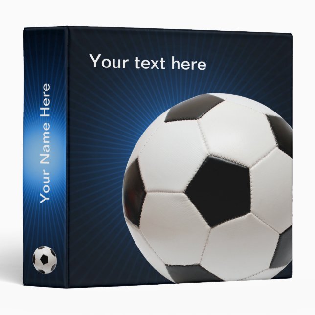 Personalizable Soccer | Football on blue 3 Ring Binder (Front/Spine)