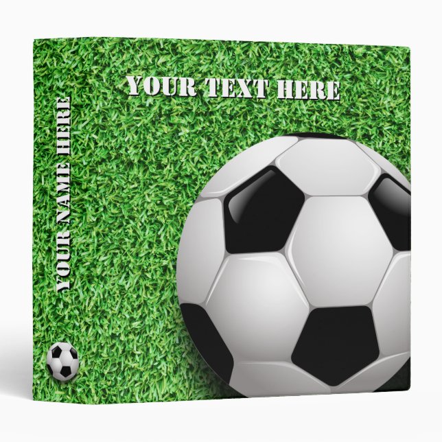 Personalizable Soccer | Football on green grass 3 Ring Binder (Front/Spine)