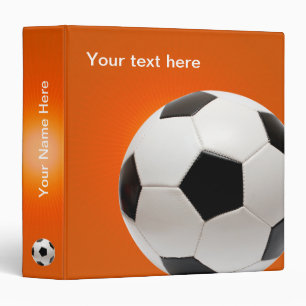 Personalizable Soccer   Football on orange 3 Ring Binder