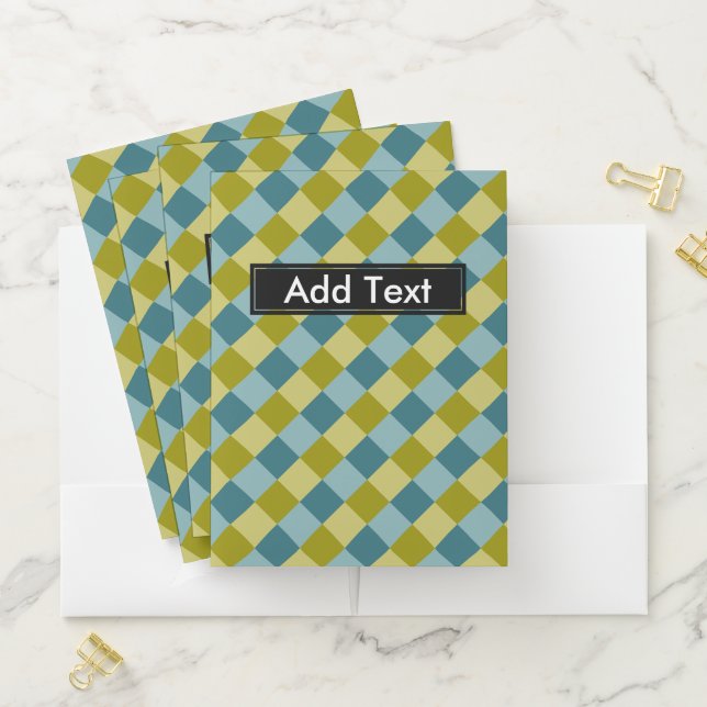 Personalizable Teal Blue Gold Yellow Pattern Pocket Folder (In Situ)