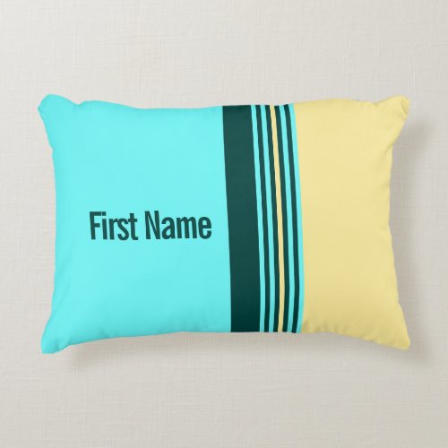 Personalizable Turquoise Yellow Stripes Accent Pillow