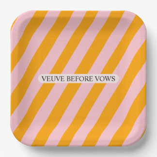 Personalizable Veuve Before Vows Pink and Orange Paper Plates