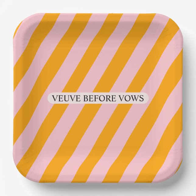 Personalizable Veuve Before Vows Pink and Orange  Paper Plates (Front)