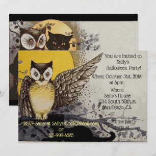 Personalizable Vintage Owl Halloween Party Invitation