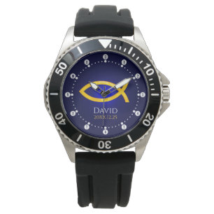 Personalizable Watch with Christian Fish Symbol