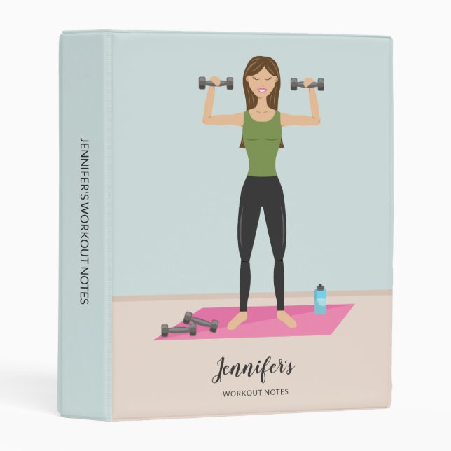 Personalizable Workout Notes Weight Lifting Girl Mini Binder (Front/Spine)