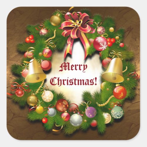 Personalizable Xmas Wreath Square Sticker