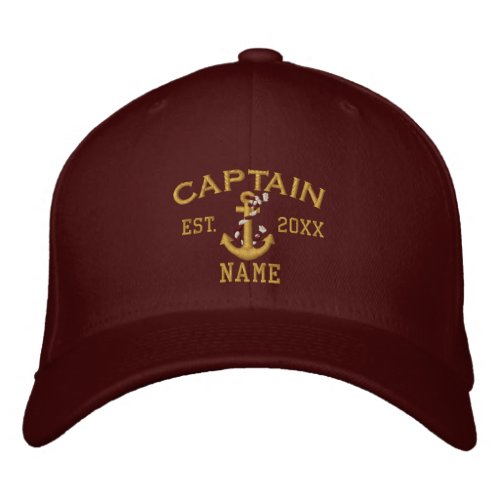 Personalizable YEAR and Names Captain Rope Anchor Embroidered Baseball Cap